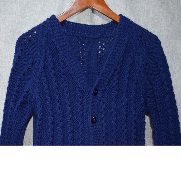 Handmade Blue Knit Button Front Cardigan Sweater Women’s Medium - Picture 2 of 3
